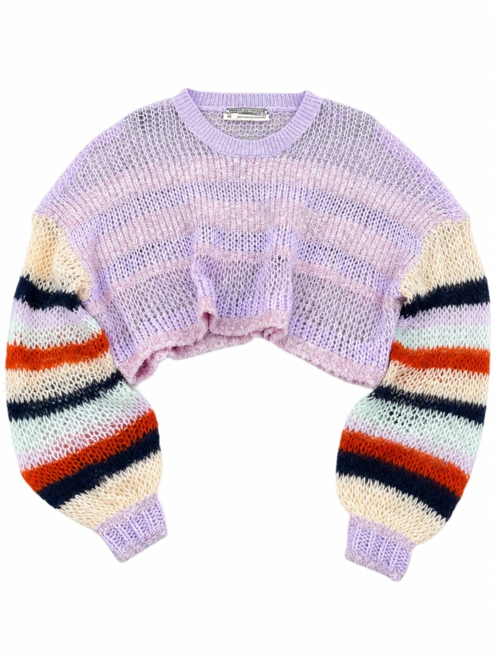 Urban Outfitters Kimchi Blue Open Knit Cropped Sweater Lavender Striped Size S